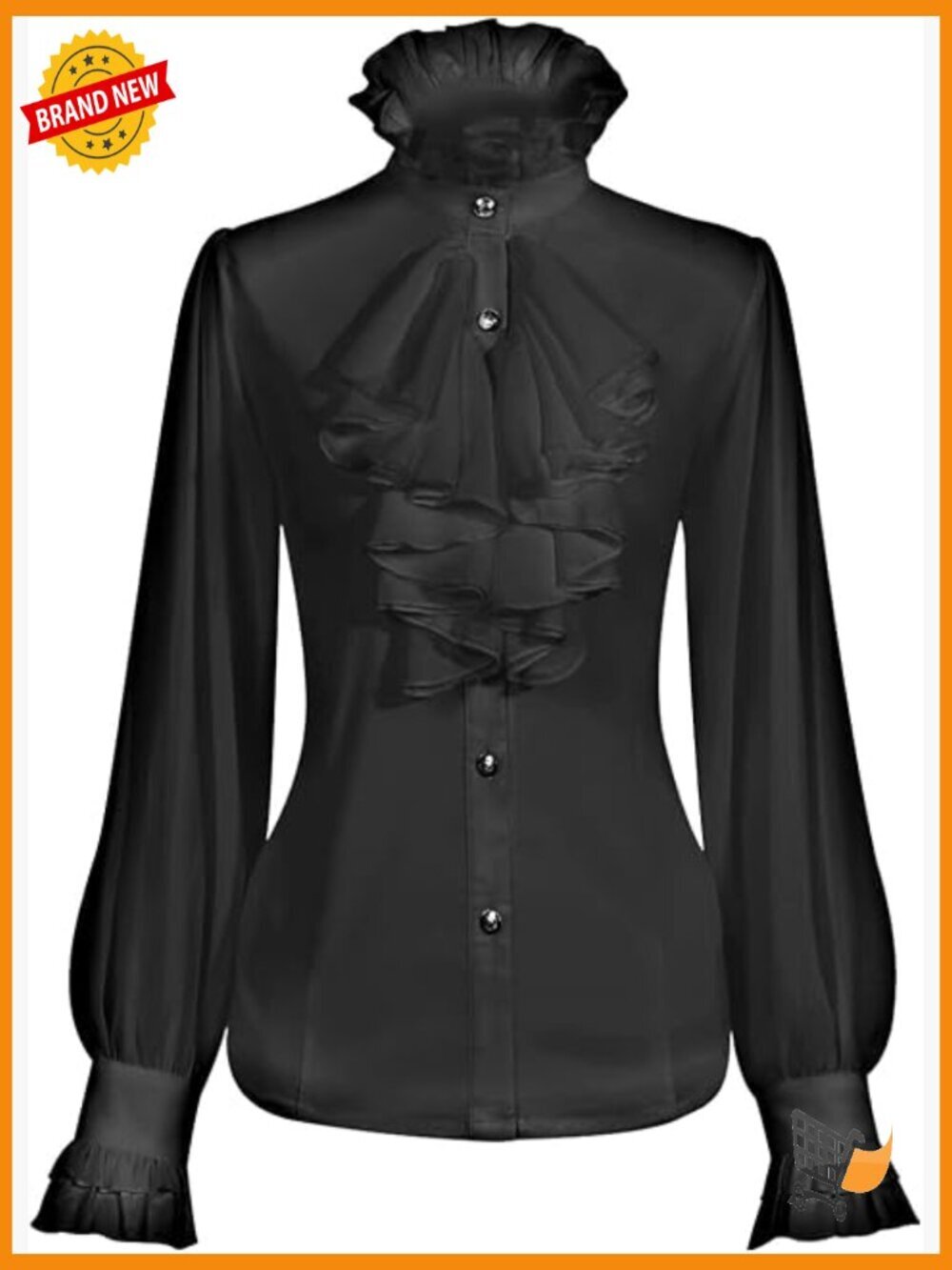 Victorian Vintage Long Sleeve Blouse Ruffle Stand Collar Gothic Medieval Top